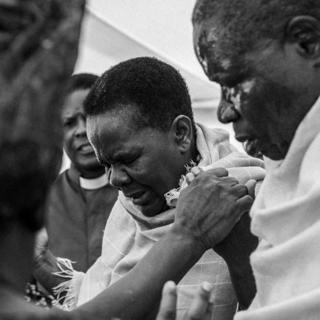 A moment of prayer and encouragement in the church
